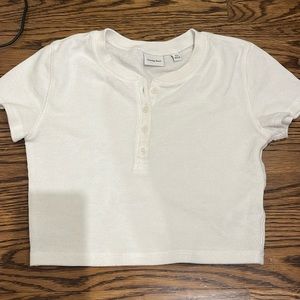 BRAND NEW SUNDAY BEST/ARITZIA WHITE CROPPED BUTTON WAFFLE SHIRT